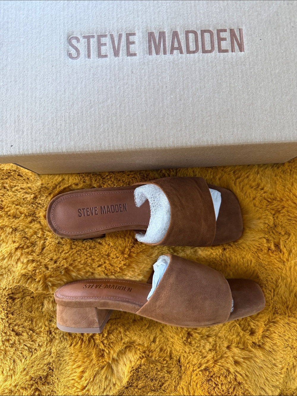Steve Madden Brown Suede Low Block Heel Slide Mules